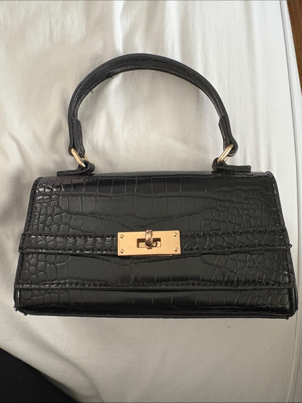 Black  Top Handle Bag with Gold Hardware